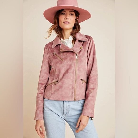 𝅺anthropologie Lucy Pink Suede Tie Dye Moto Jacket - Picture 1 of 8